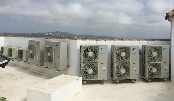 Daikin outdoor units installed on a roof terrace in Marbella